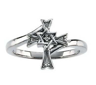 Star of David Cross Ring 14kt Yellow Gold or 14kt White Gold Design with a Diamond Size 3 4 5 6 7 8 9 Plus Half and 1/4 Sizes