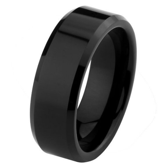 8mm Beveled Edge Black Tungsten Carbide Comfort Fit Wedding Band Ring Sizes 5 5.5 6 6.5 7 7.5 8 8.5 9 9.5 10 10.5 11 11.5 12 12.5 13 14 15