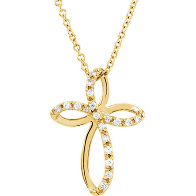Religious Jewelry Diamond Cross Pendant in 14kt Yellow Gold and 14kt White Gold Design Cross Cable Chain Included