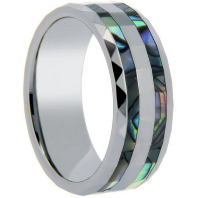 Tungsten Ring Double Row Abalone Shell Inlay 8MM Prism Edges Band Unique Design Polished Ring FREE gift Box Size 6 7 8 9 10