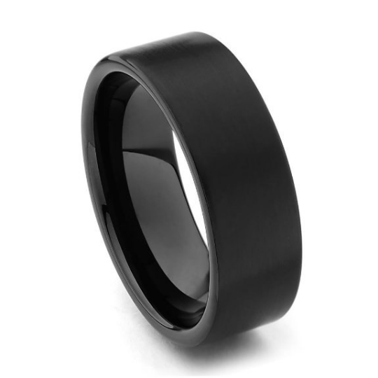 Black Tungsten Carbide Men's Ring 8mm Flat Black Design Sizes 5 5.5 6 6.5 7 7.5 8 8.5 9 9.5 10 10.5 11 11.5 12 12.5 13 13.5 14 15