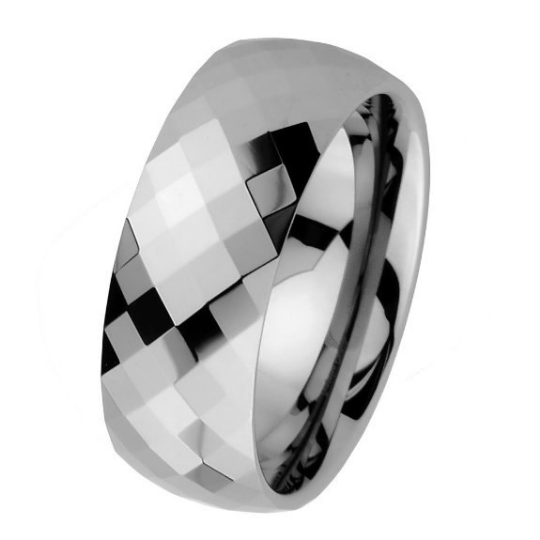 8mm Faceted Cobalt Free Tungsten Carbide COMFORT-FIT Wedding Band Ring Size 5 5.5 6 6.5 7 7.5 8 8.5 9 9.5 10 10.5 11 11.5 12 12.5 13 14 15