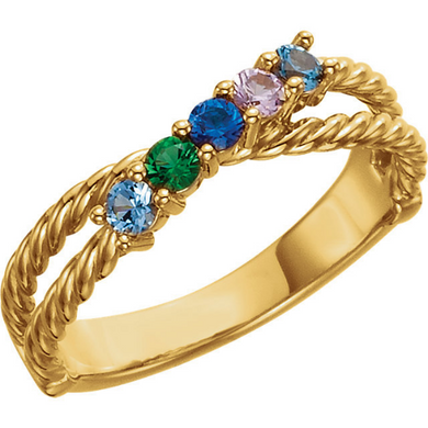 Mothers Ring 14kt yellow Gold Five Round 2.5mm Gemstones Pick Any Birthstone You Preffer Size 3 4 5 6 7 8 9 Half Sizes