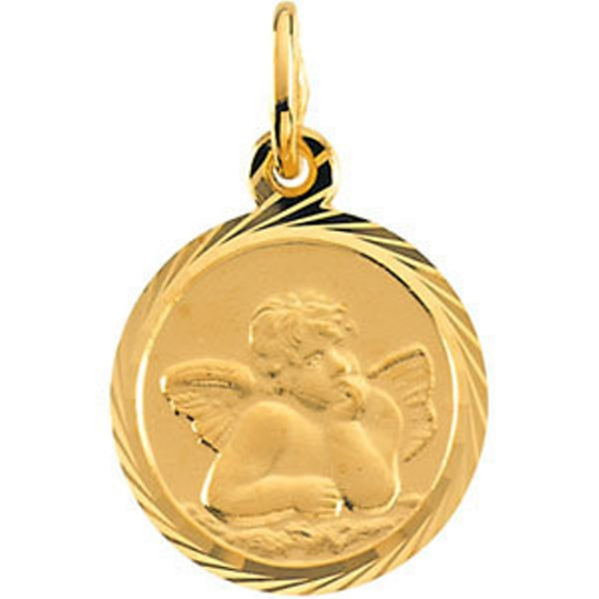 Angel Pendant in 14kt White Gold or 14kt Yellow Gold Angel Medallian with Diamond Cut Edges in 8mm or 12mm Diameter