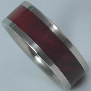 Titanium Wood Ring Custom Titanium Wooden Band with Bahama Cherry Wood Inlay Mens or Ladies Wedding Band Size 4-17 Rings