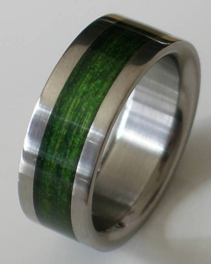 Titanium Wedding Band Green Maple Burl Wood Ring Available in sizes 4-17