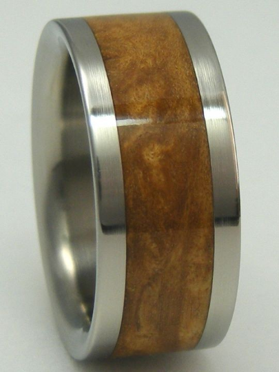 Titanium Ring SUGAR GUM WOOD Wedding Band Mens Size 10.5, 8mm