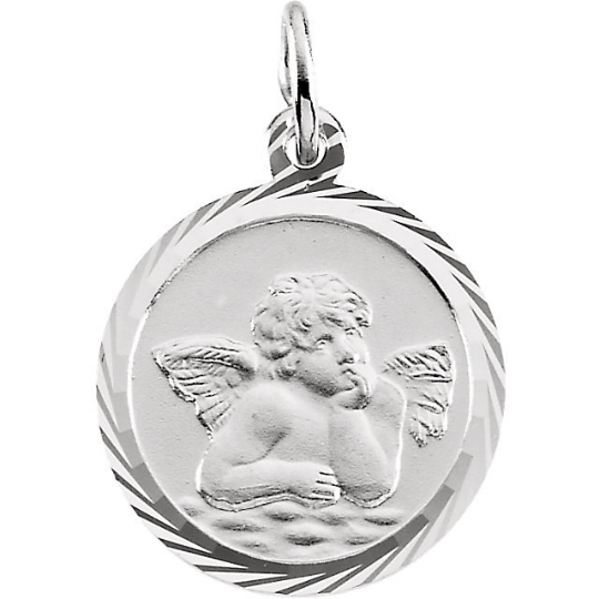 Angel Pendant in 14kt White Gold or 14kt Yellow Gold Angel Medallian with Diamond Cut Edges in 14mm or 18mm