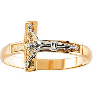Religious Jewelry Crucifix Ring 14kt Gold Two Tone Design Cross Ring Size 3 4 5 6 7 8 9 Plus Half Sizes