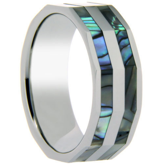 Tungsten Ring Double Row Abalone Shell Inlay 6MM 8MM Prism Band Unique Design Polished Ring FREE gift Box Size 6 7 8 9 10