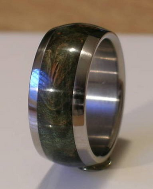 Tungsten Wedding Band Green Maple Burl Wood Ring Mens or Ladies Bands Available in sizes 4-17