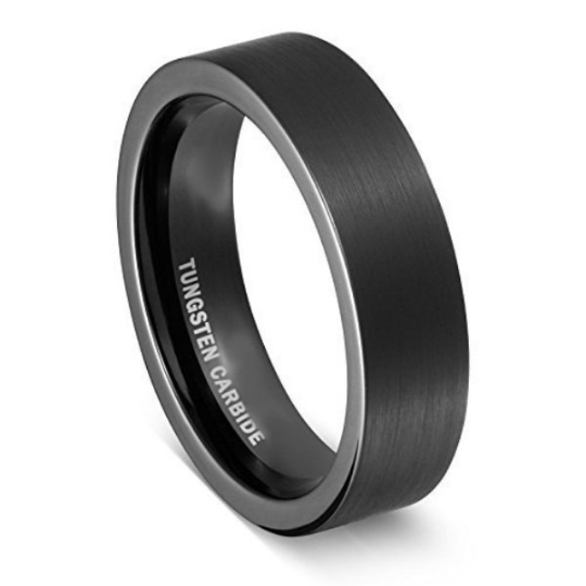 Black Tungsten Carbide Pipe Cut 6mm width Comfort Fit Wedding Band Sizes 6 6.5 7 7.5 8 8.5 9 9.5 10 10.5 11 11.5 12 12.5 13 13.5 14