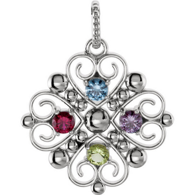 Victorian Mothers Pendant in 14kt White or 14kt Yellow Gold with 18