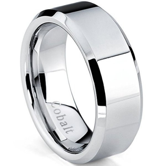 Cobalt Chrome Wedding Band 8mm Comfort Fit High Beveled Edges Available Sizes 10 11 12