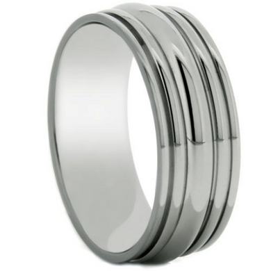 Titanium 8MM Ring Wedding Band Carved Grooved Design Polish Finish Wedding Band Ring FREE gift Box Size 5 to 13