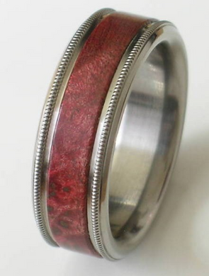 Titanium Pink Ivory Wood Wedding Band Custom Designed Ring His or Hers UNIQUE Milgram finish Rings Sizes 4-18