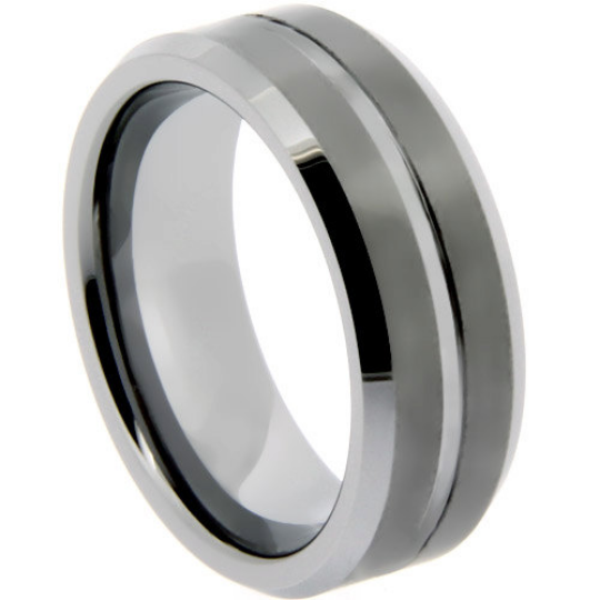 Tungsten Ring Matte Finish Center Groove Wedding Band 8mm Wide Comfort Fit Size 11 12 13 14