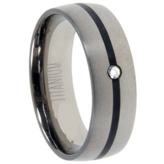 Titanium Wedding Band 7mm Round Genuine Diamond Channel Set Satin