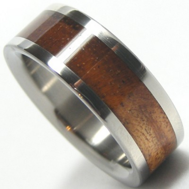 Koa Wood Wedding Band Ring Custom Designed Titanium Aircraft-Grade Size 4 5 6 7 8 9 10 11 12 13 14 15 16 17 18