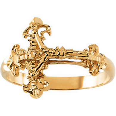 Religious Jewelry Ladies Crucifix Ring 14kt Yellow Gold Cross Ring Size 3 4 5 6 7 8 9 Plus Half Sizes