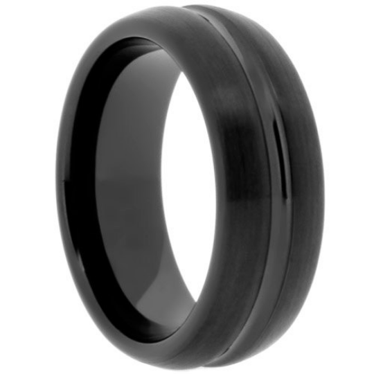 High Tech Ceramic Black Wedding Band 8mm Ring Grooved Dome Style Sz 6 -13 & Half Sizes