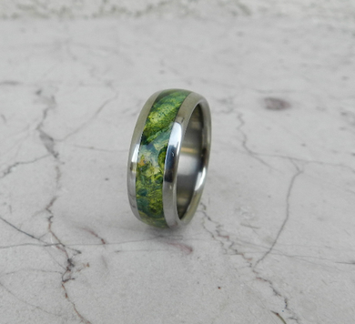 Titanium Wood Ring Green Lantern Box Elder Burl Wooden Band Mens or Ladies Wedding Ring - Bands Available in size 4-18 Rings