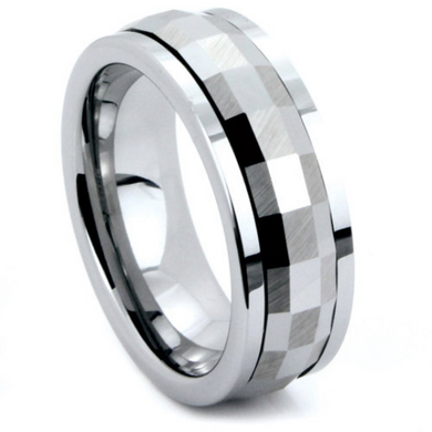Tungsten Ring Moving Center Spinner Multi Faceted Design Comes in 6MM & 8MM Comfort Fit Sizes 5 6 7 8 9 10 11 12 13