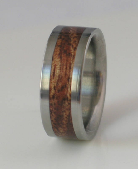 Tungsten Wedding Band Inlaid with Hawaiian Koa Wood Custom Made Comfort Fit Rings Available for Men and Women sizes 4-18