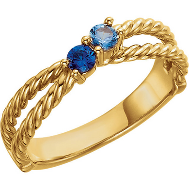 Mothers Ring 14kt yellow Gold Two Round 3.0mm Gemstones Pick Any Birthstone You Preffer Size 3 4 5 6 7 8 9 Half Sizes