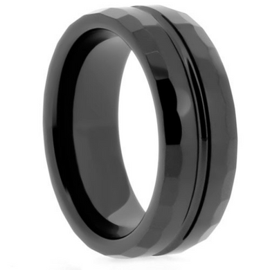 High Tech Ceramic Black Wedding 8mm Band Unique Diamond Cut Design Sz 6 13 & Half Size