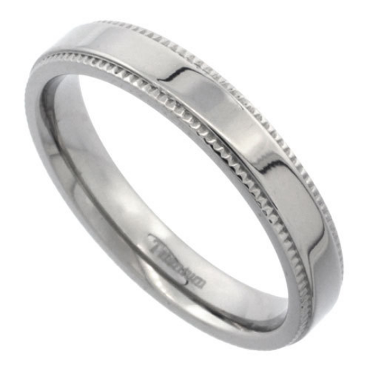 Titanium 4mm Flat Wedding Band Ring Millgrain Edges Highly Polished Comfort Fit sizes 5 to 14