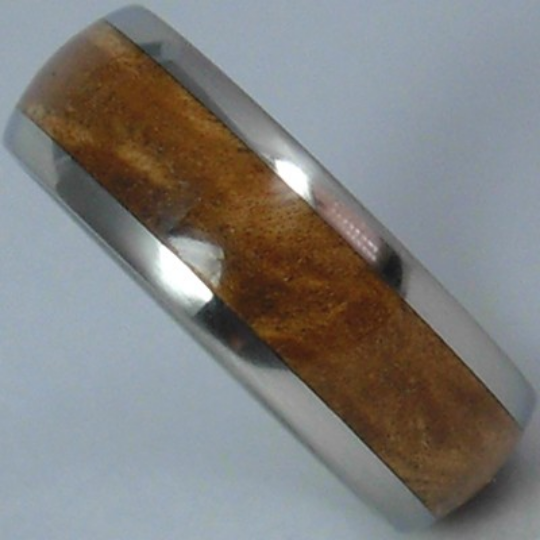 Custom Titanium Wood Wedding Band Exotic Sugar Gum Wooden Inlay Rings available for Men and Ladies Size 4-17 Bands