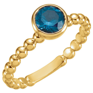 14kt Yellow Gold Stackable Ring Blue Topaz Mothers Birthstone Ring