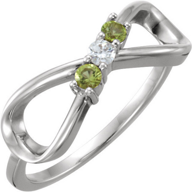 Infinity Mothers Ring Design 14kt White Gold or 14kt Yellow Gold Three Stones by any Gemstone Preffered Size 3 4 5 6 7 8 9 Plus Half Sizes