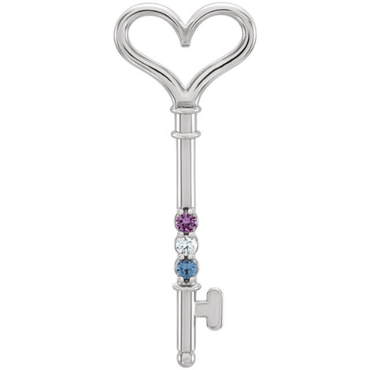 Key & Heart Mothers Pendant in 14kt White Yellow Gold with 18