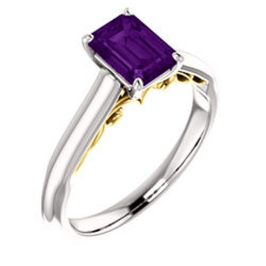 Amethyst Emerald Cut 7x5 Ring 14kt White Gold and 14kt Yellow Gold HandCrafted 7x5 Gemstone Sizes 4 5 6 7 8 9 10 Half & 1/4 Sizes