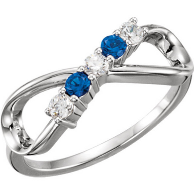 Infinity Mothers Ring Design 14kt White Gold or 14kt Yellow Gold Five Stones by any Gemstones Preffered Size 3 4 5 6 7 8 9 Plus Half Sizes