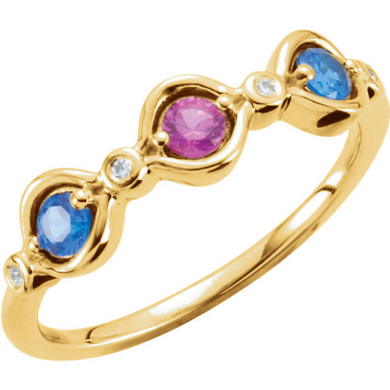 14kt Yellow Gold Pink Tourmaline Blue Topaz Mothers Stackable Ring