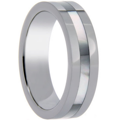 Tungsten Wedding Band 6MM Single Row Mother of Pearl Shell Inlay Unique Design Polished Ring FREE gift Box Size 6 7 8