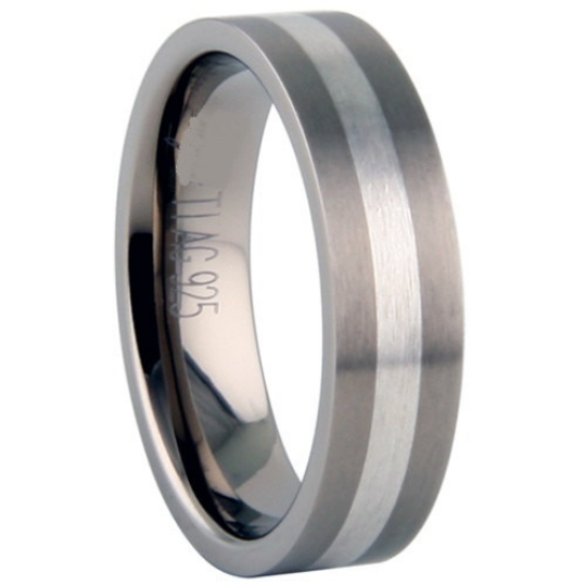 Titanium & Silver Wedding Band 6mm Width Satin Design Size 6 7 8 9 10 11 12