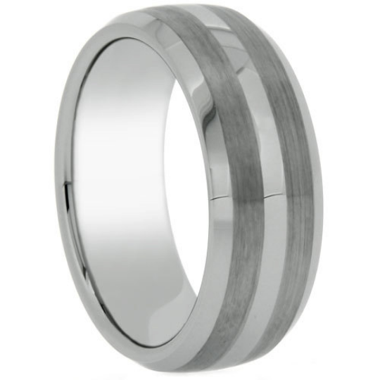 Tungsten Ring 8mm Band Double Row Satin & High Polish Finish Beveled Edge Design Sizes 5-13 + Half Sizes