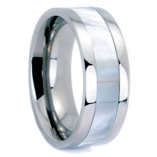 Titanium Wedding Band 6MM & 8MM Mother of Pearl Shell Inlay Unique Design Polished Ring FREE gift Box Size 5 to 14