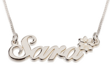 Custom Name Necklaces in 14kt White Gold or 14kt Yellow Gold Sara Ashley Estrella Andrea Carrie Samples Create your Own Names with Box Chain