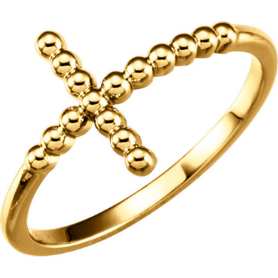 Religious Jewelry Beaded Cross Ring 14kt Yellow Gold 14kt White Gold 14kt Rose Gold Design Ring Sz 3 4 5 6 7 8 9 10 Plus Half and 1/4 Sizes