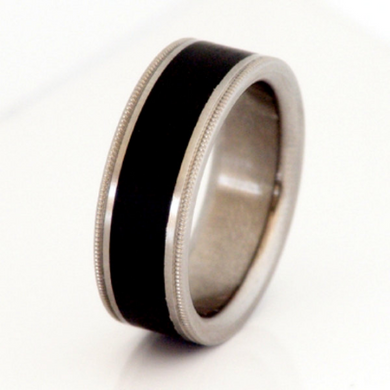 Titanium Ring with Exotic Black Ebony African Wood Migrain Edge Design Mens or Ladies HandCrafted WEDDING Band Any Size 4-17 & 1/4 sizes