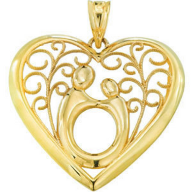 Mother and Child Heart Pendant 10kt Yellow Gold 22.50X23.25 MM Width Shiny Finish