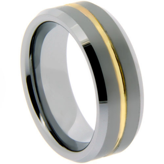 Tungsten Ring 6MM or 8MM IP Gold Tungsten Two Tone His or Hers Bands Satin & Polished Finish Wedding Band Sizes 5 - 13