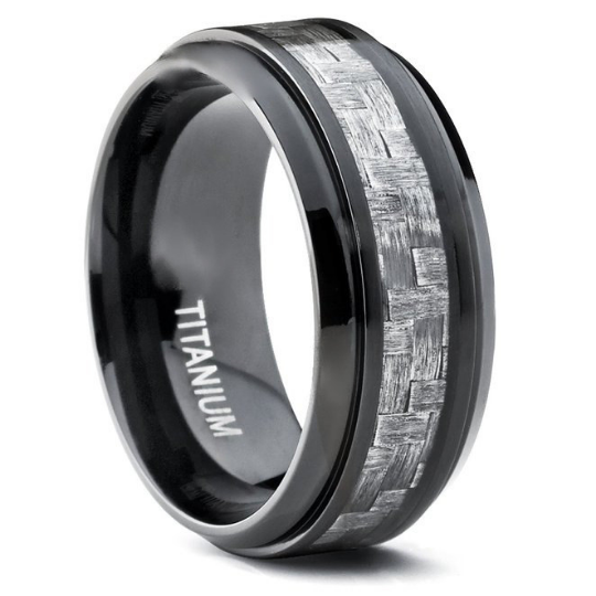 Titanium 9MM Ring Wedding Band Gray Carbon Fiber Inlay Design Unique Dome Band FREE gift Box Size 7 7.5 8 8.5 9 9.5 10 10.5 11 12 13
