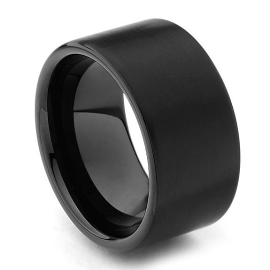 Black Tungsten Carbide Men's Ring 12mm Flat Black Design Sizes 8 8.5 9 9.5 10 10.5 11 11.5 12 12.5 13 13.5 14