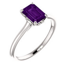 Amethyst Emerald Cut 7x5 Heart Ring Design 14kt White / Yellow and Rose Gold HandCrafted 7x5 Gemstone Sz 4 5 6 7 8 9 10 Half & 1/4 Sizes